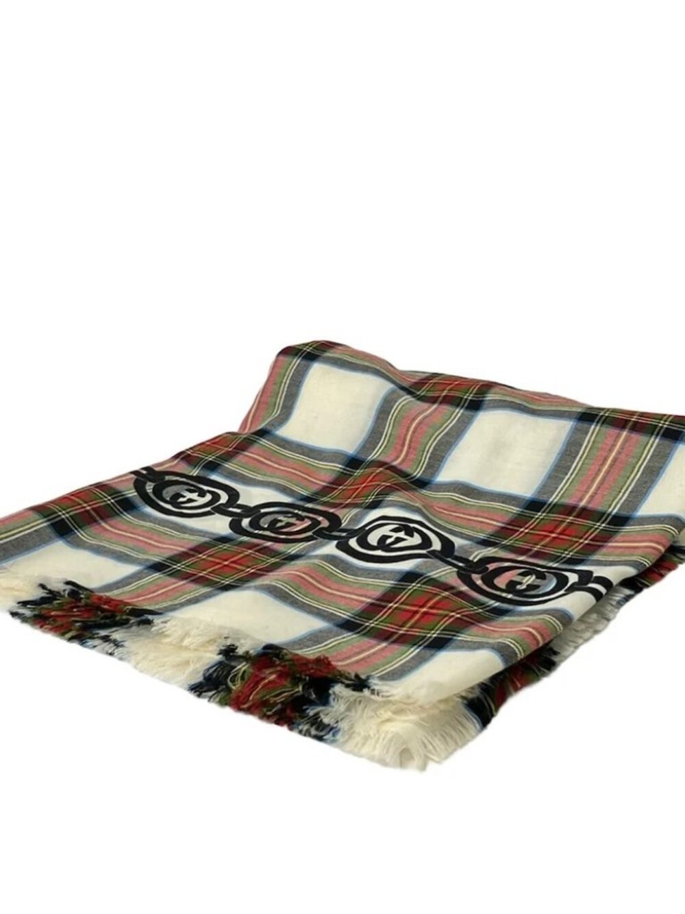 GUCCI Red Cream Black Wool Scarf